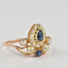 Victorian Sapphire Diamond Natural Pearl Tiara Ring