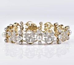 Art Nouveau 9.50 Carat Diamond Natural Pearls Rare Bracelet