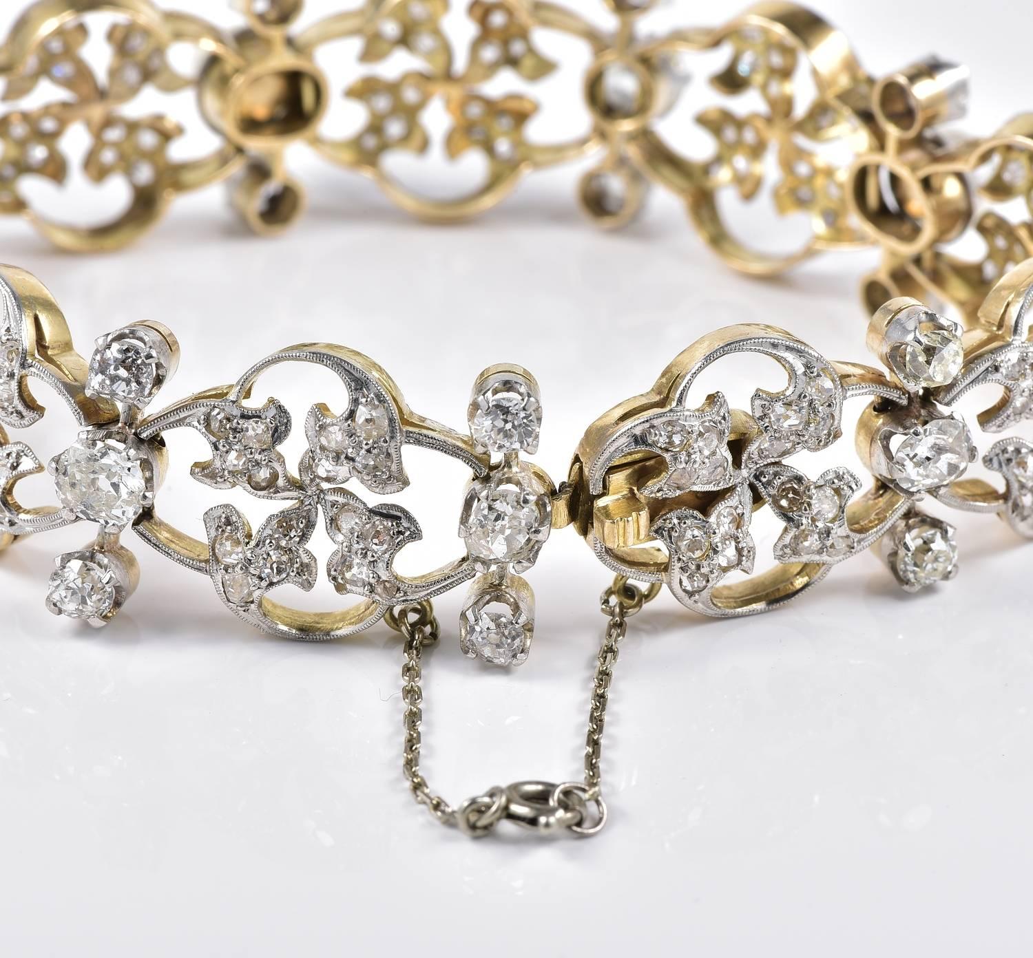 Women's Art Nouveau 9.50 Carat Diamond Natural Pearls Rare Bracelet For Sale