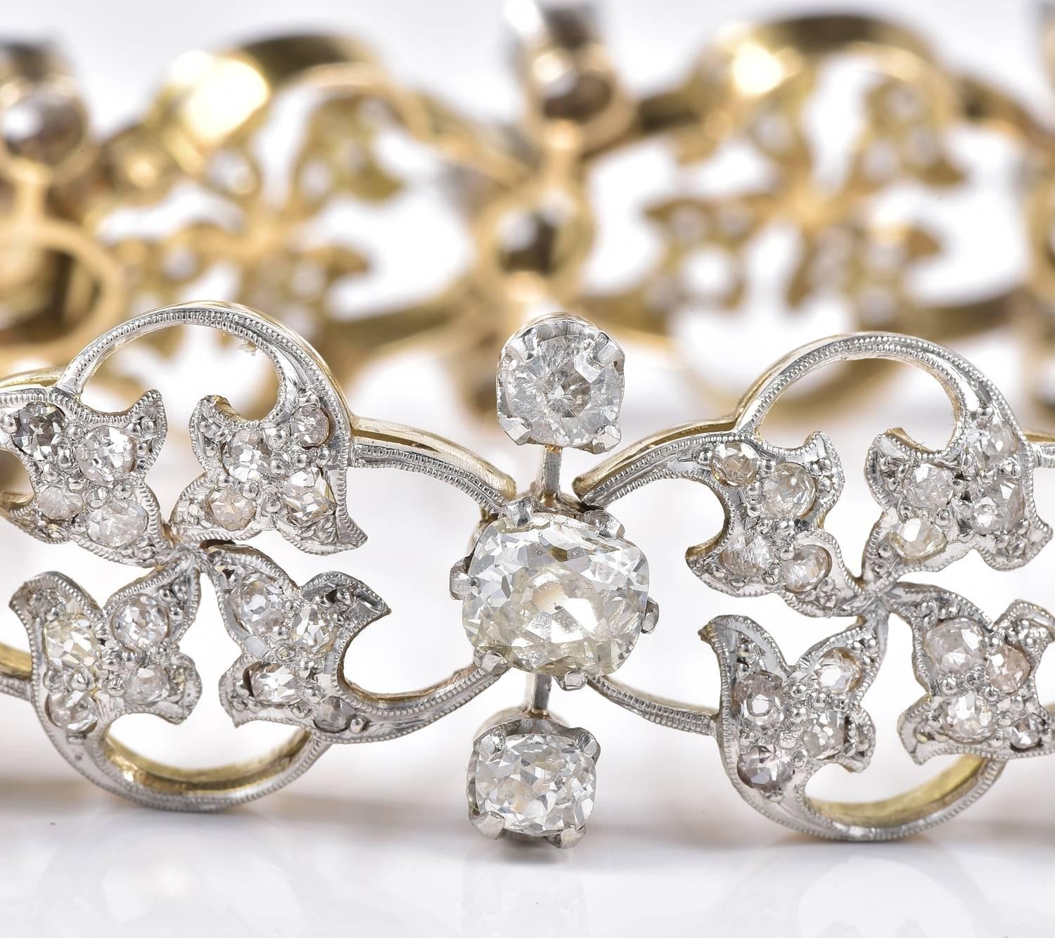 Art Nouveau 9.50 Carat Diamond Natural Pearls Rare Bracelet In Excellent Condition For Sale In Napoli, IT