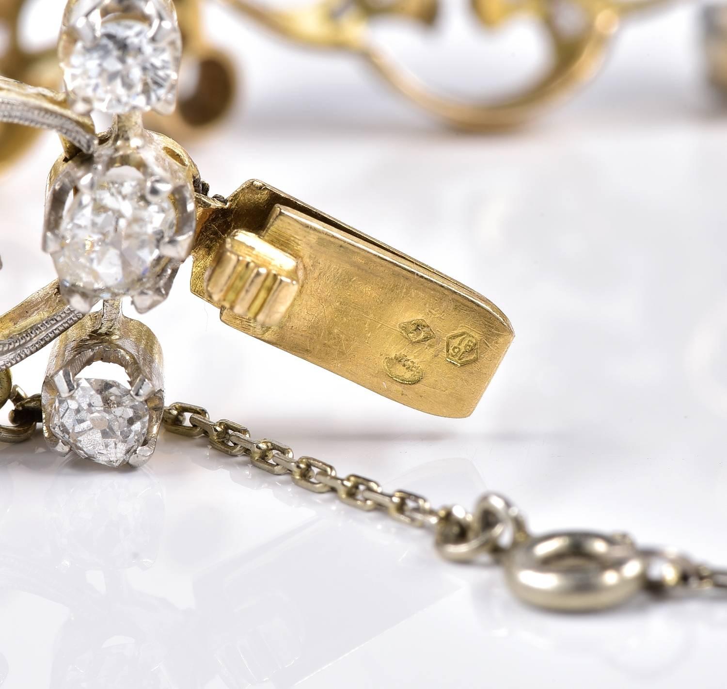 Art Nouveau 9.50 Carat Diamond Natural Pearls Rare Bracelet For Sale 3