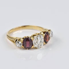 Victorian 2.00 Carat Diamond 1.20 Carat Red Garnet Five-Stone Ring