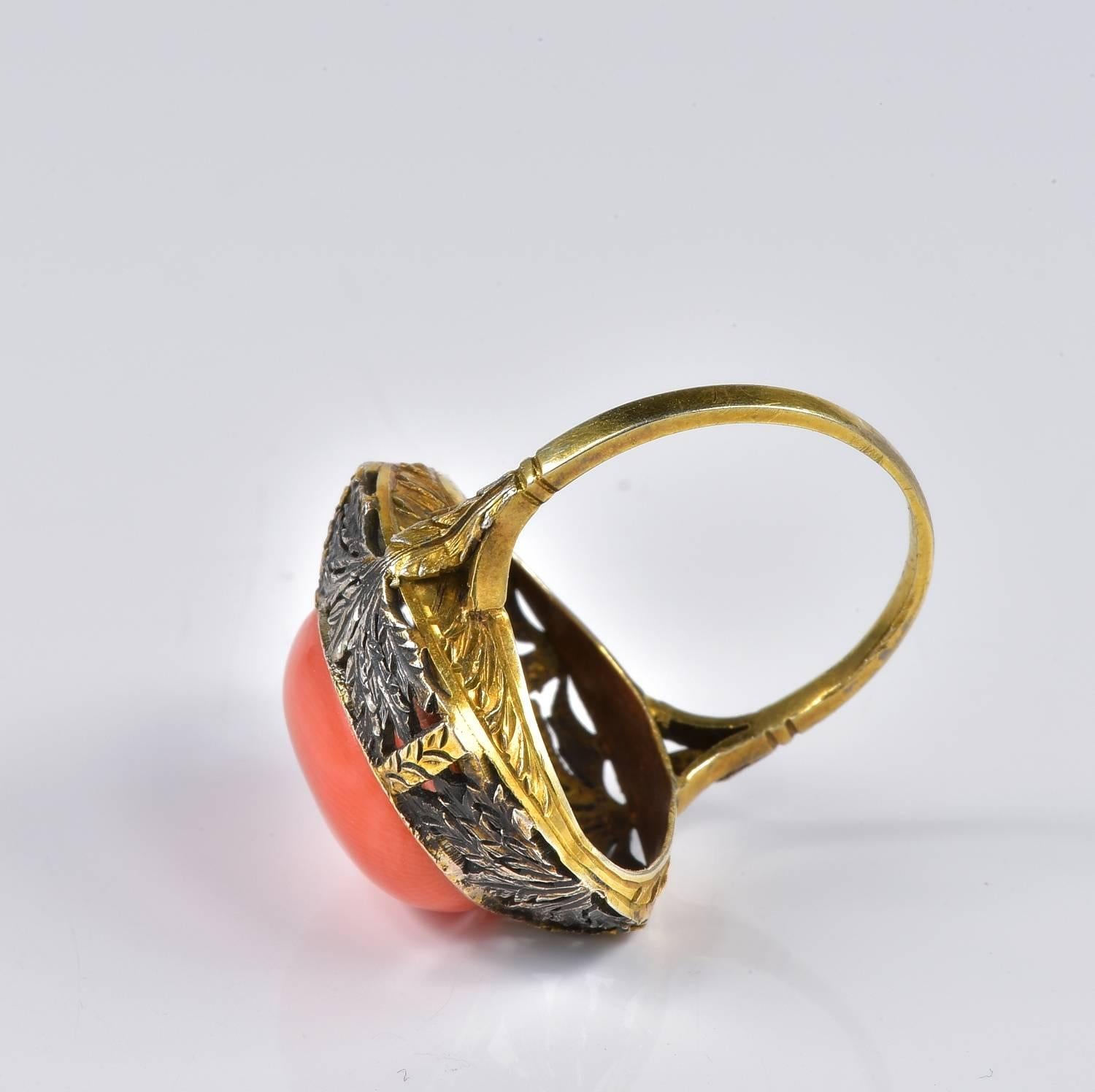 Victorian Natural Sicily Coral Ring In Good Condition In Napoli, IT