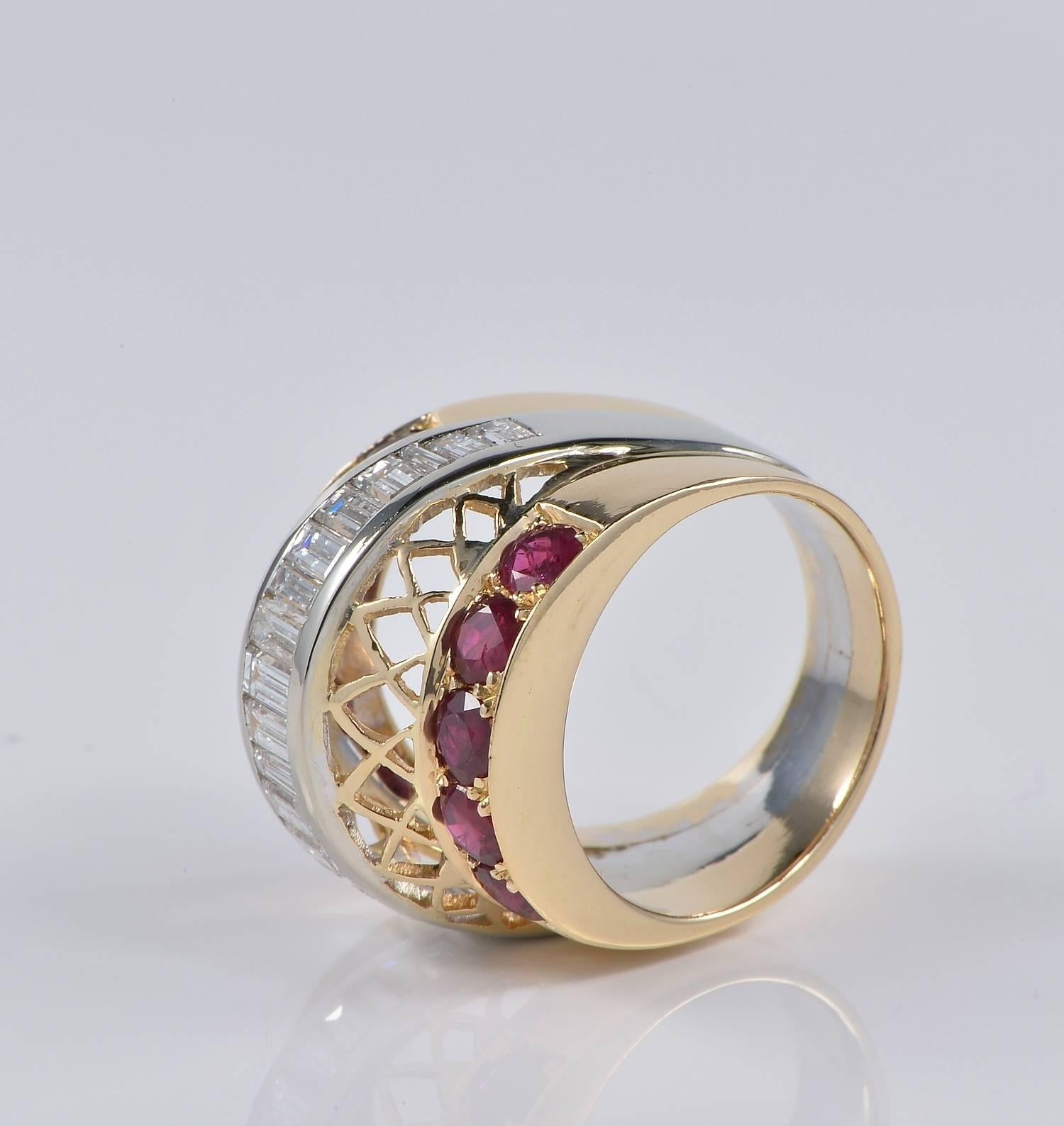 Women's 2.50 Carat Natural Ruby 1.80 Carat Diamond Retro Ring For Sale