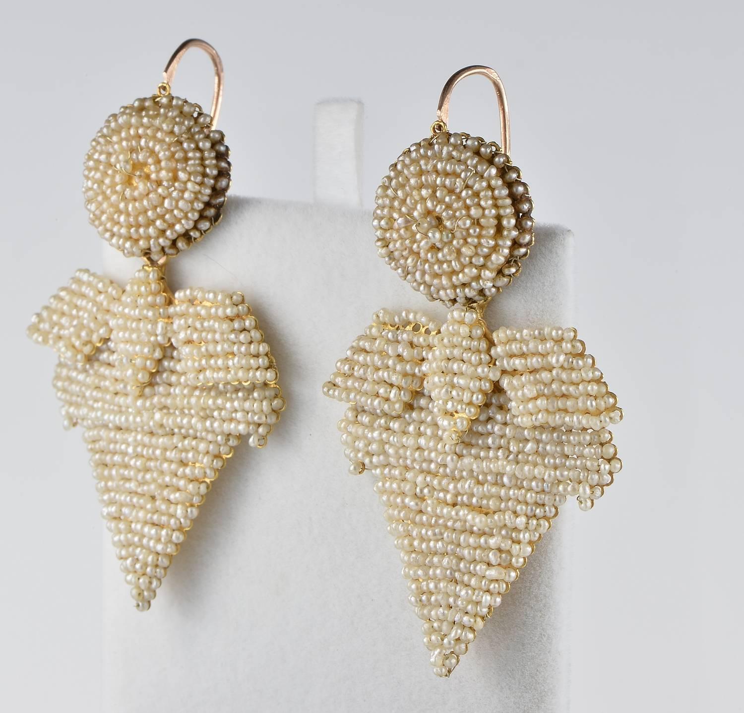 Women's Georgian 22 Karat Seed Pearl Girandoles Southern Italy Earrings