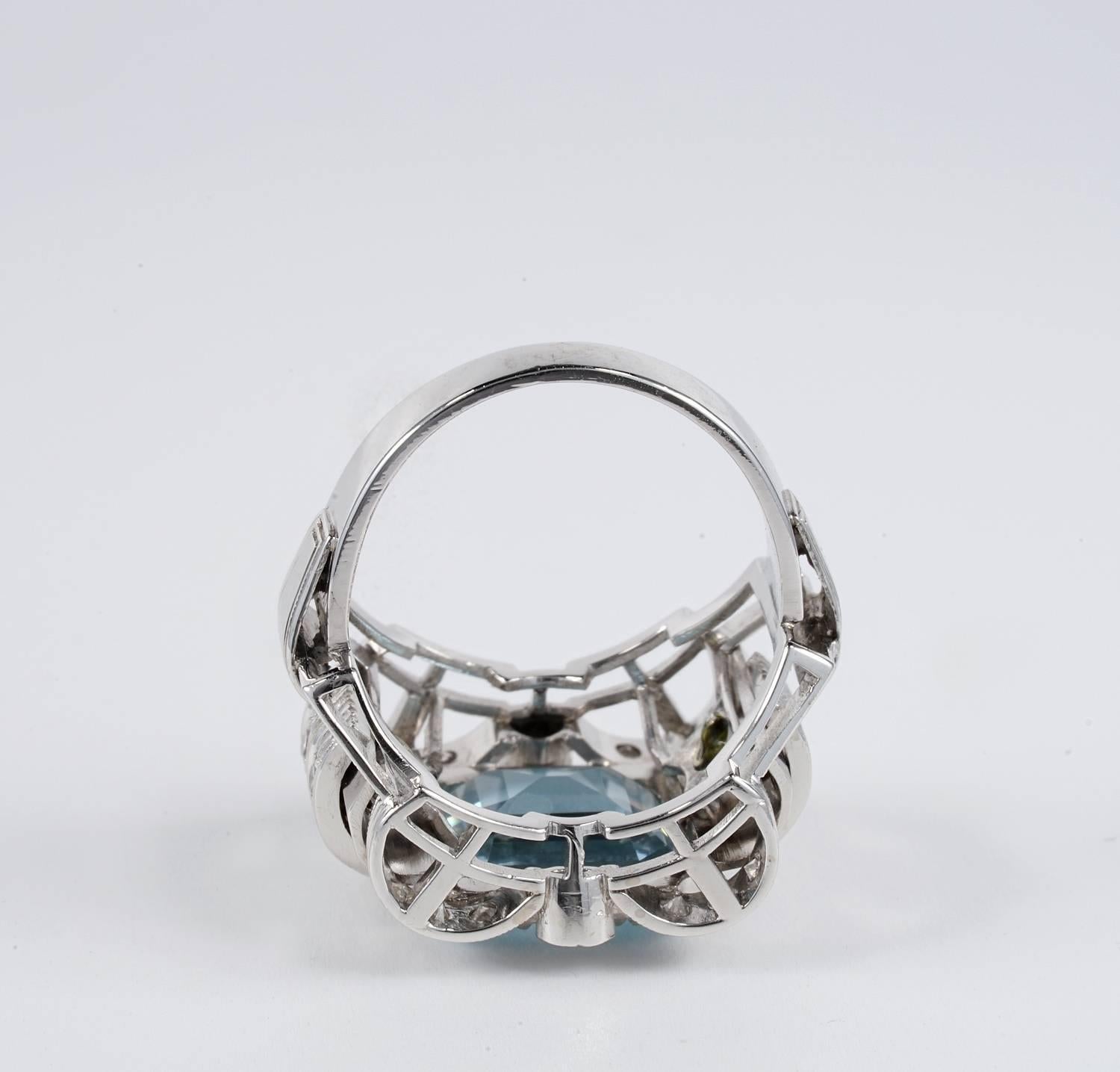 Women's Art Deco 5.20 Carat Aquamarine Diamond Ring