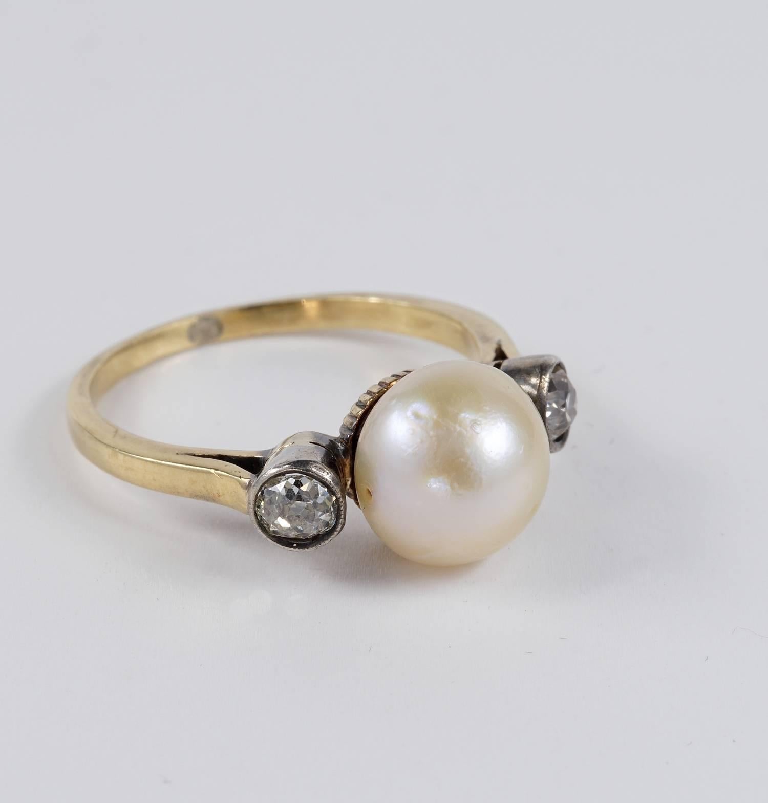 Victorian Rare Natural Pearl and Diamond Trilogy Ring For Sale