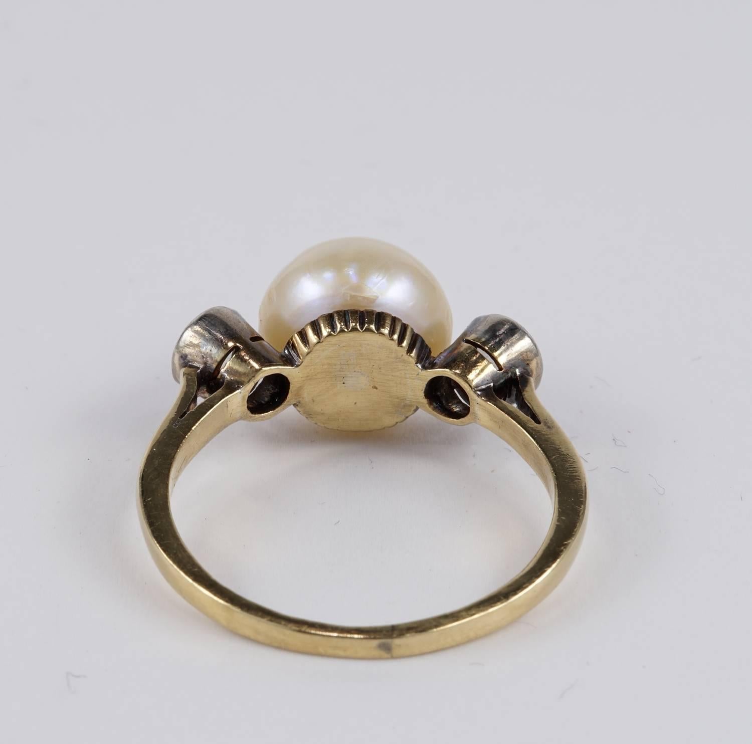 Women's Rare Natural Pearl and Diamond Trilogy Ring For Sale