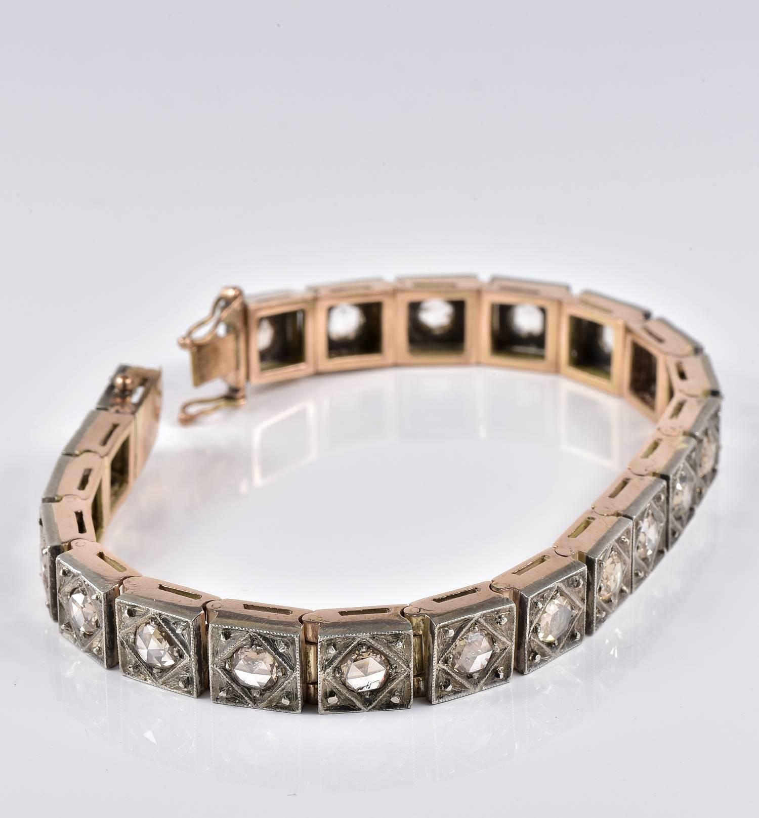 Victorian 10.0 Carat Rose Cut Diamond Antique Bracelet 1