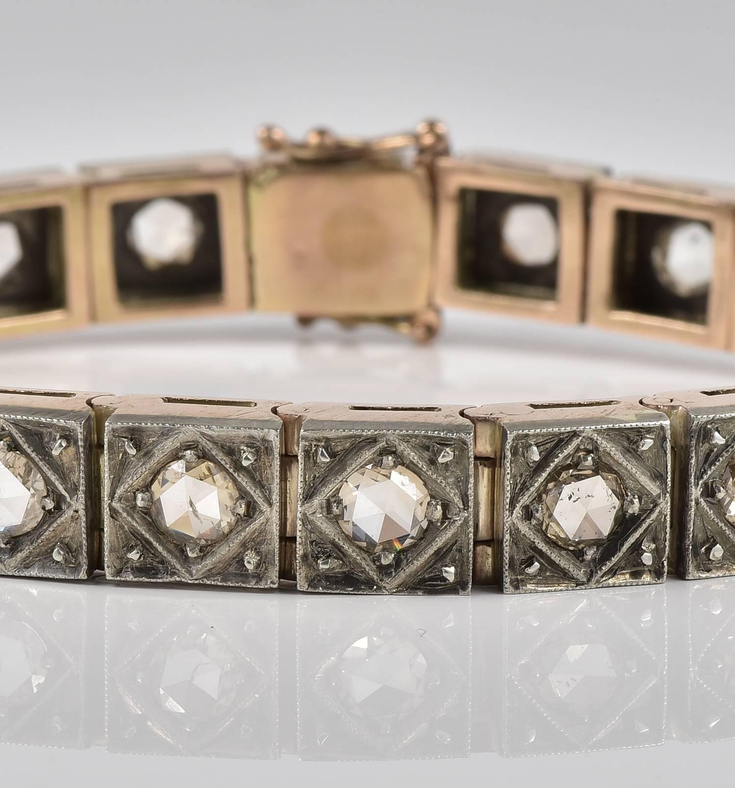 Victorian 10.0 Carat Rose Cut Diamond Antique Bracelet In New Condition In Napoli, IT