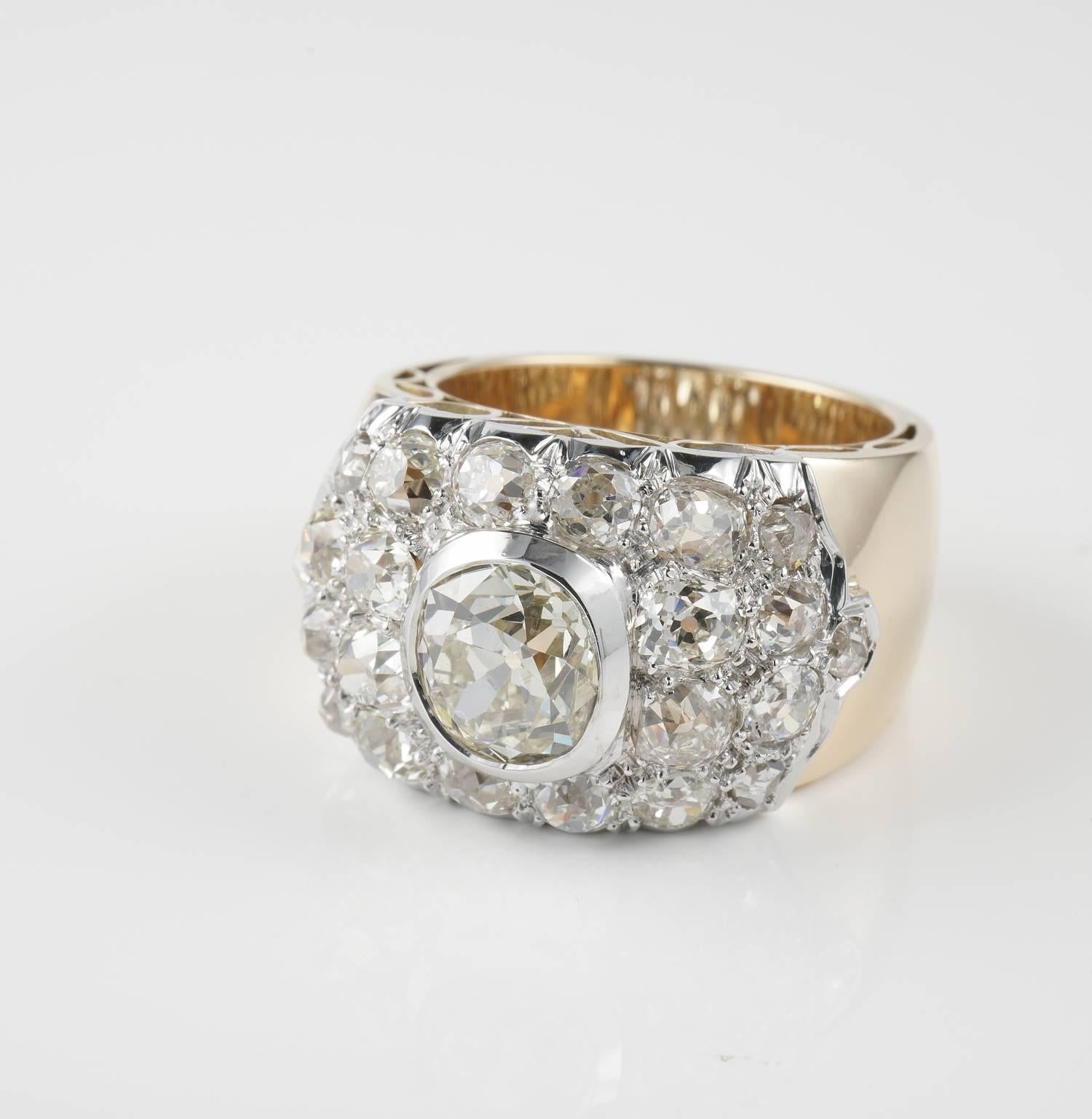 Art Deco Diamond Platinum Rose Gold Ring In Excellent Condition For Sale In Napoli, IT