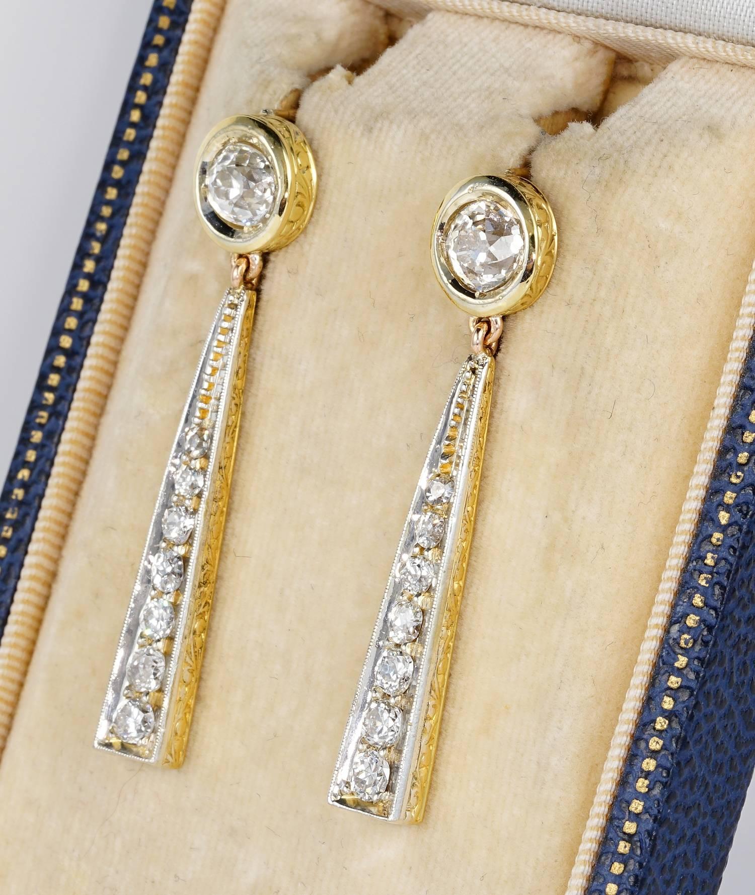 Edwardian 3.50 Carat Diamond Drop Earrings In Excellent Condition In Napoli, IT
