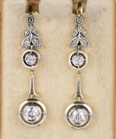 Edwardian Target 2.10 Carat Diamond Long Drop Earrings