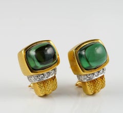 12.80 Carat Green Tourmaline Diamond Vintage Earrings