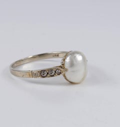 Edwardian Large Natural Saltwater Pearl Diamond Ring