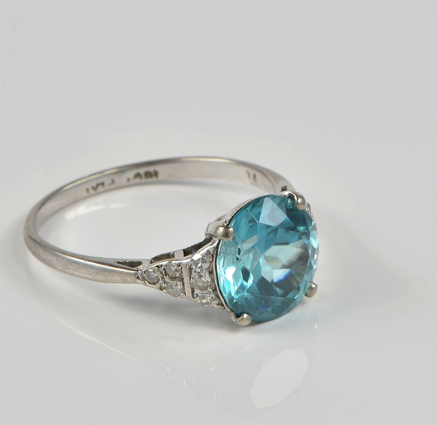 Round Cut Art Deco 5.80 Carat Natural No Heat Zircon Diamond Ring For Sale
