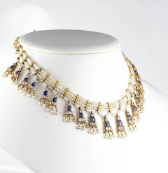Edwardian Natural Sapphire Seed Pearl Rare Necklace