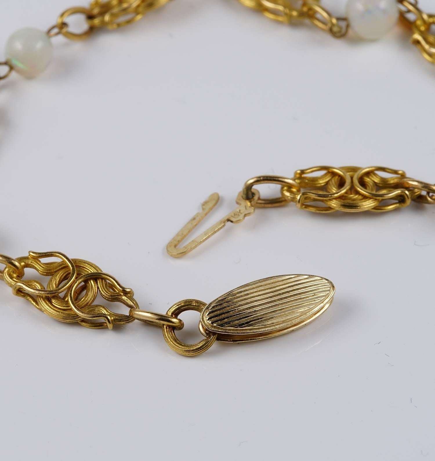 Art Nouveau Opal Beads Gold Necklace For Sale 2