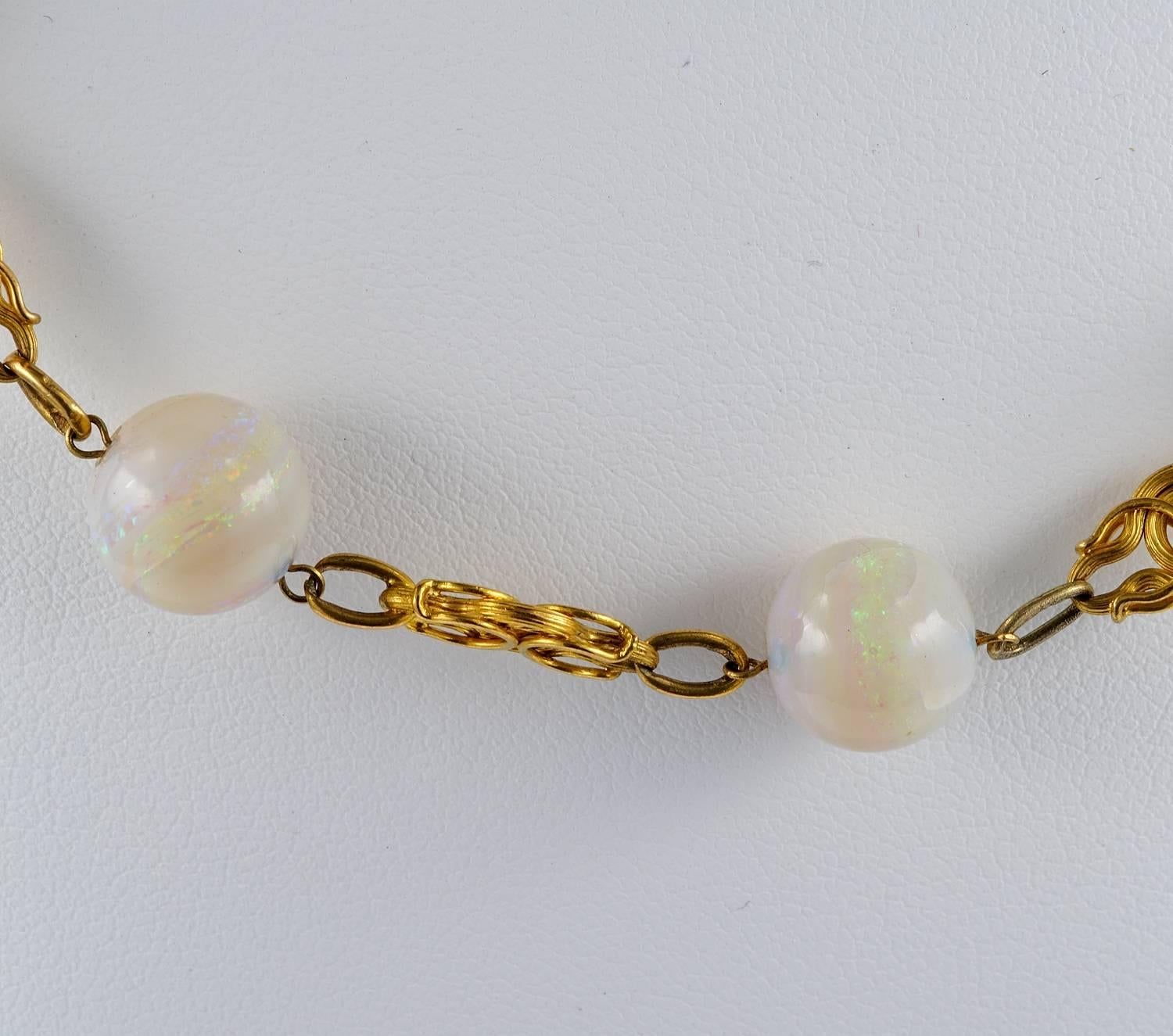 Women's or Men's Art Nouveau Opal Beads Gold Necklace For Sale