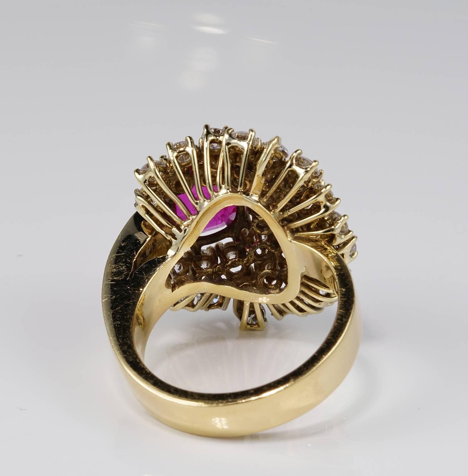 Women's Vintage 2.20 Natural Untreated Ruby Up 4.15 Carat Diamond Bombe Ring For Sale