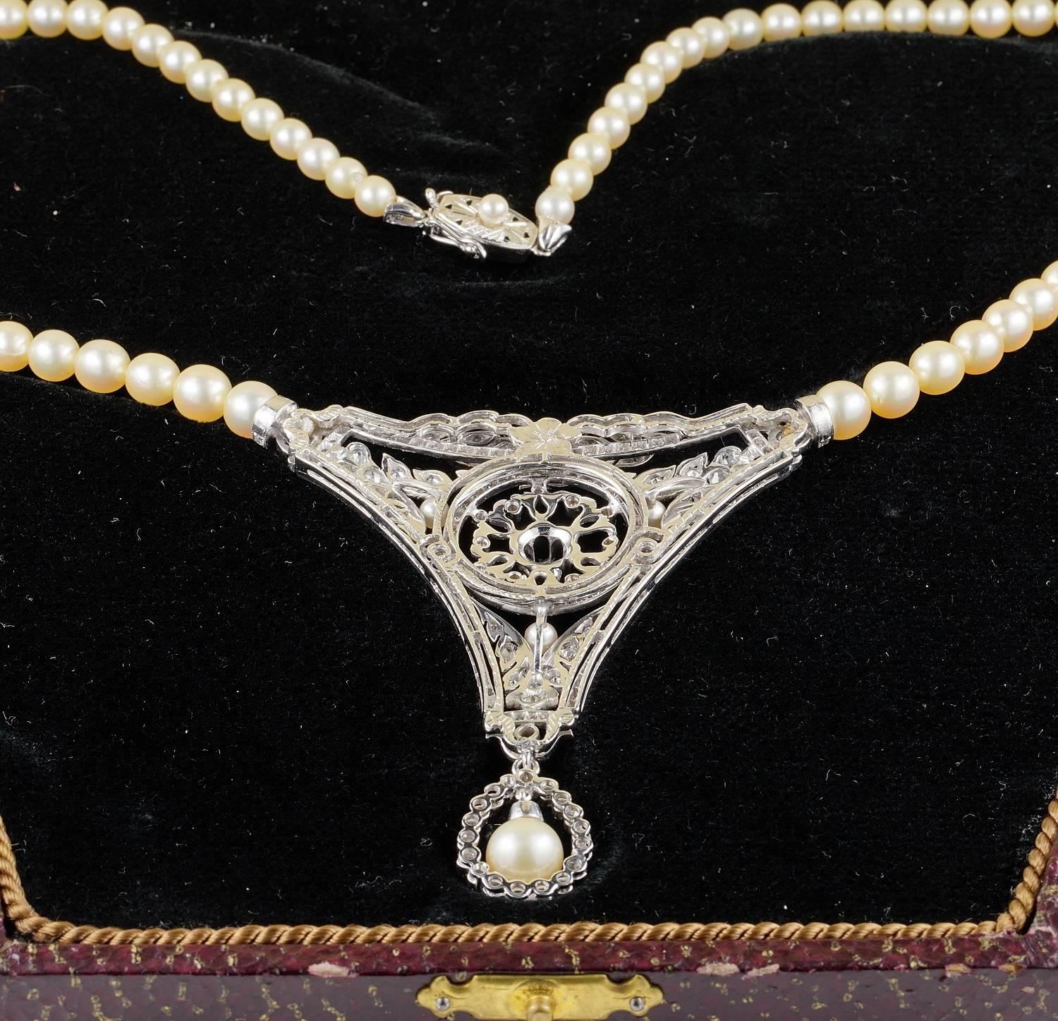 Women's Eare Boxed 7.0 Carat Diamond Pearl Rare Necklace For Sale