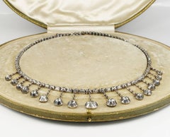 French Mid-Victorian 16.0 Carat Old Mine Diamond Rare Drop Necklace