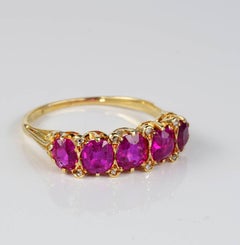 Certified Burma Rubies English Victorian Five-Stone Rare Ring