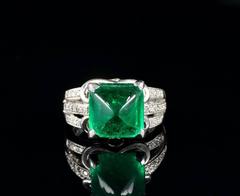 Art Deco 5.95 Carat Colombian Emerald Diamond Platinum Ring