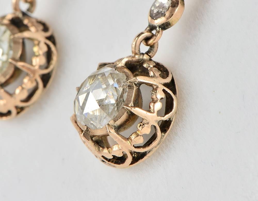 Women's Georgian 3.90 Carat Dutch Rose Cut Diamond Gold Drop Earrings