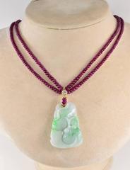 Natural Ruby Diamond Carved Apple Jade Necklace