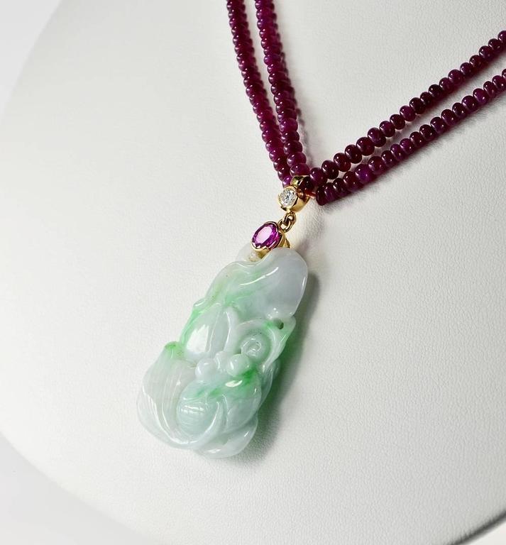 Natural Ruby Diamond Carved Apple Jade Necklace For Sale at 1stDibs ...
