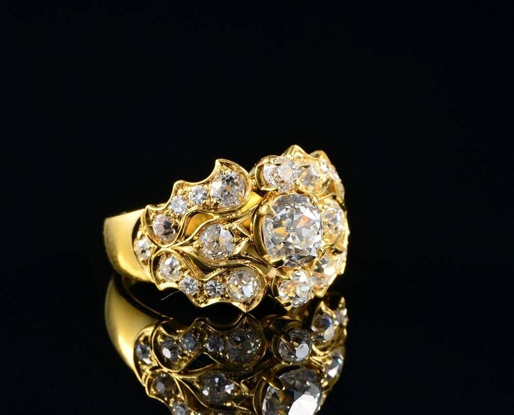 Women's Art Deco Signed Ventrella 2.75 Carat Diamond Gold Ring