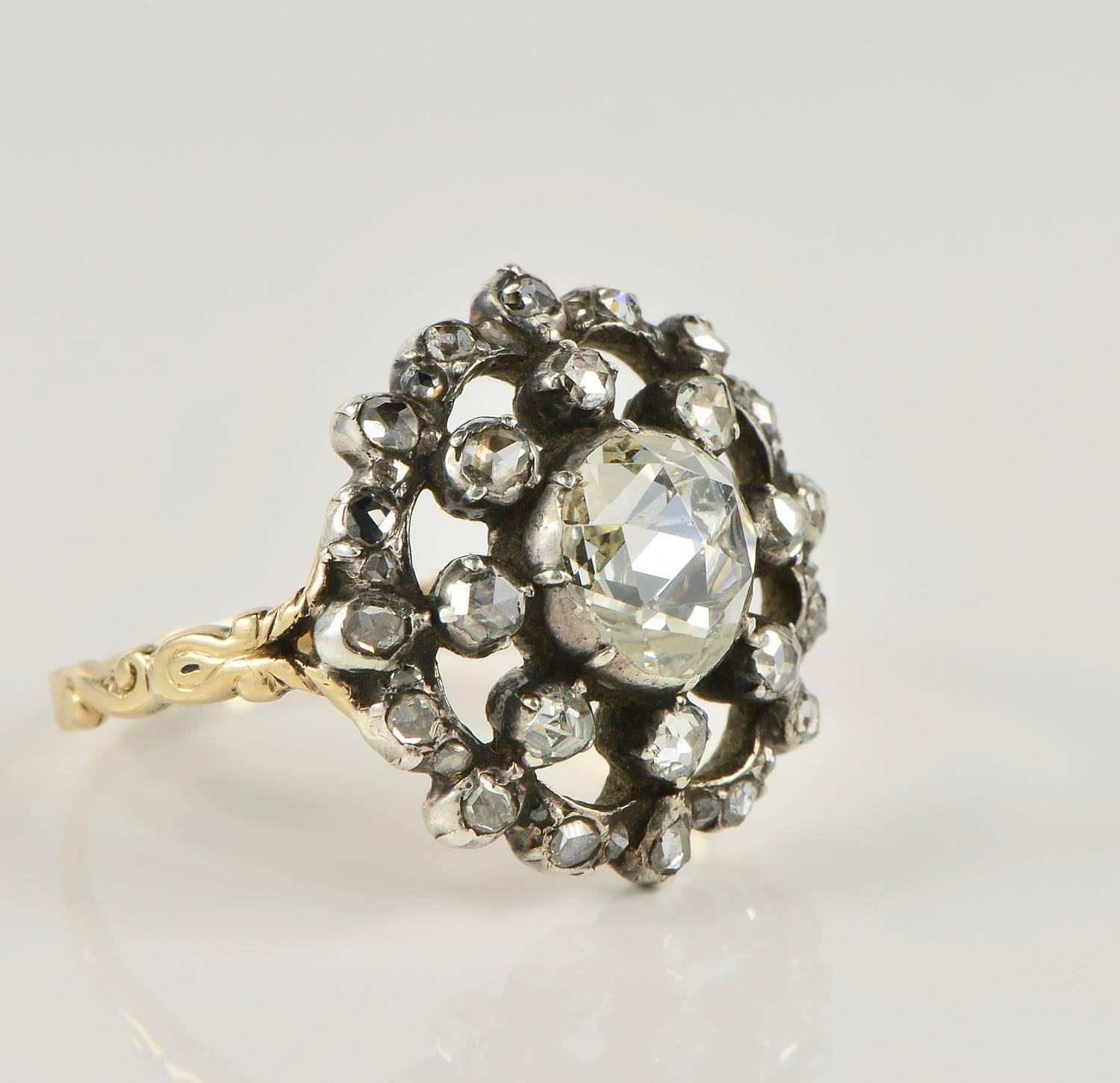 Antique Georgian 2.0 Carat Rose Cut Diamond Gold Ring For Sale at 1stDibs