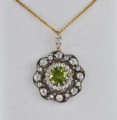 Victorian Natural Peridot Diamond Gold Pendant Brooch