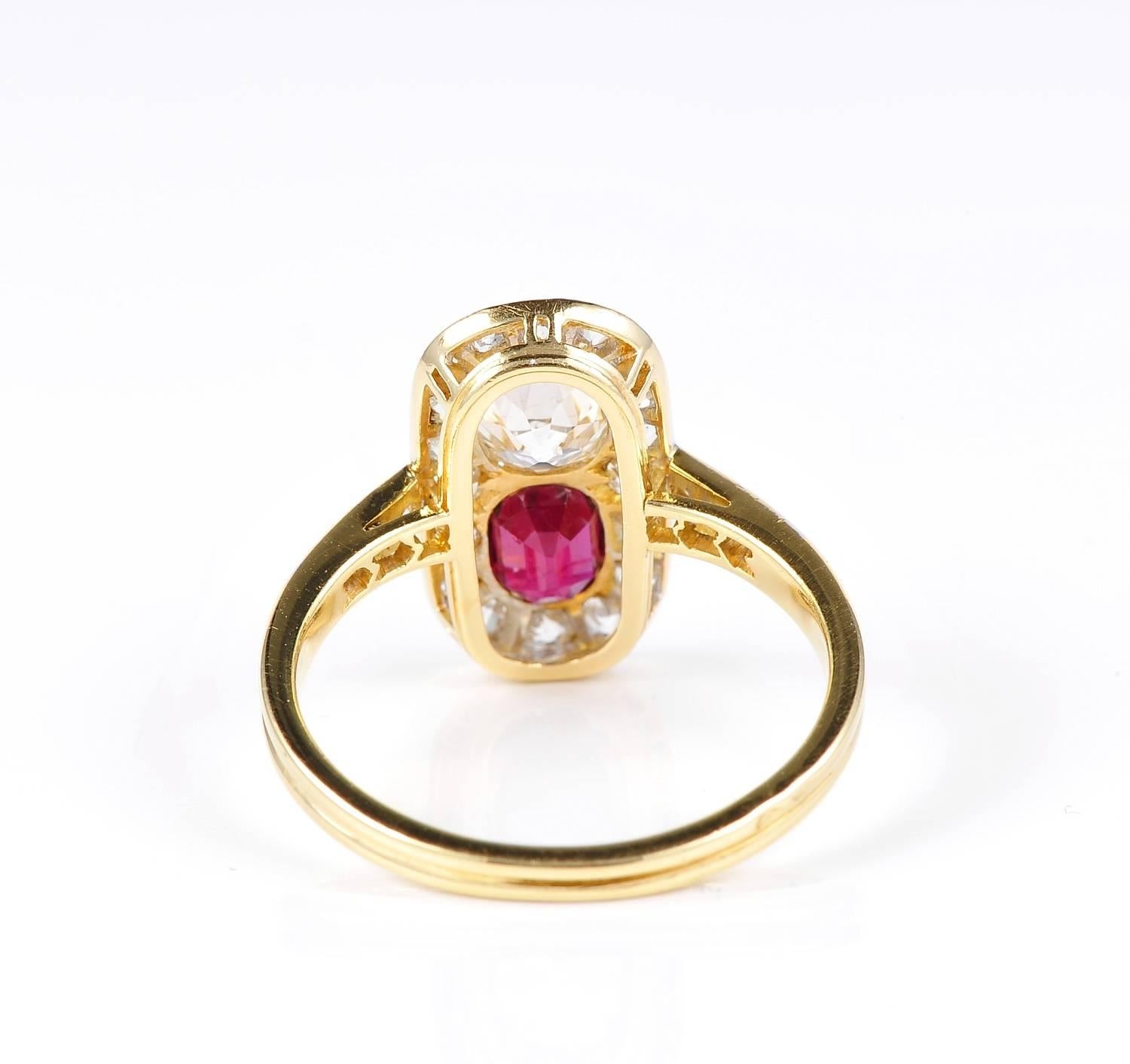 Edwardian Burma No Heat Ruby 2.10 Carat Diamond Ring For Sale 2