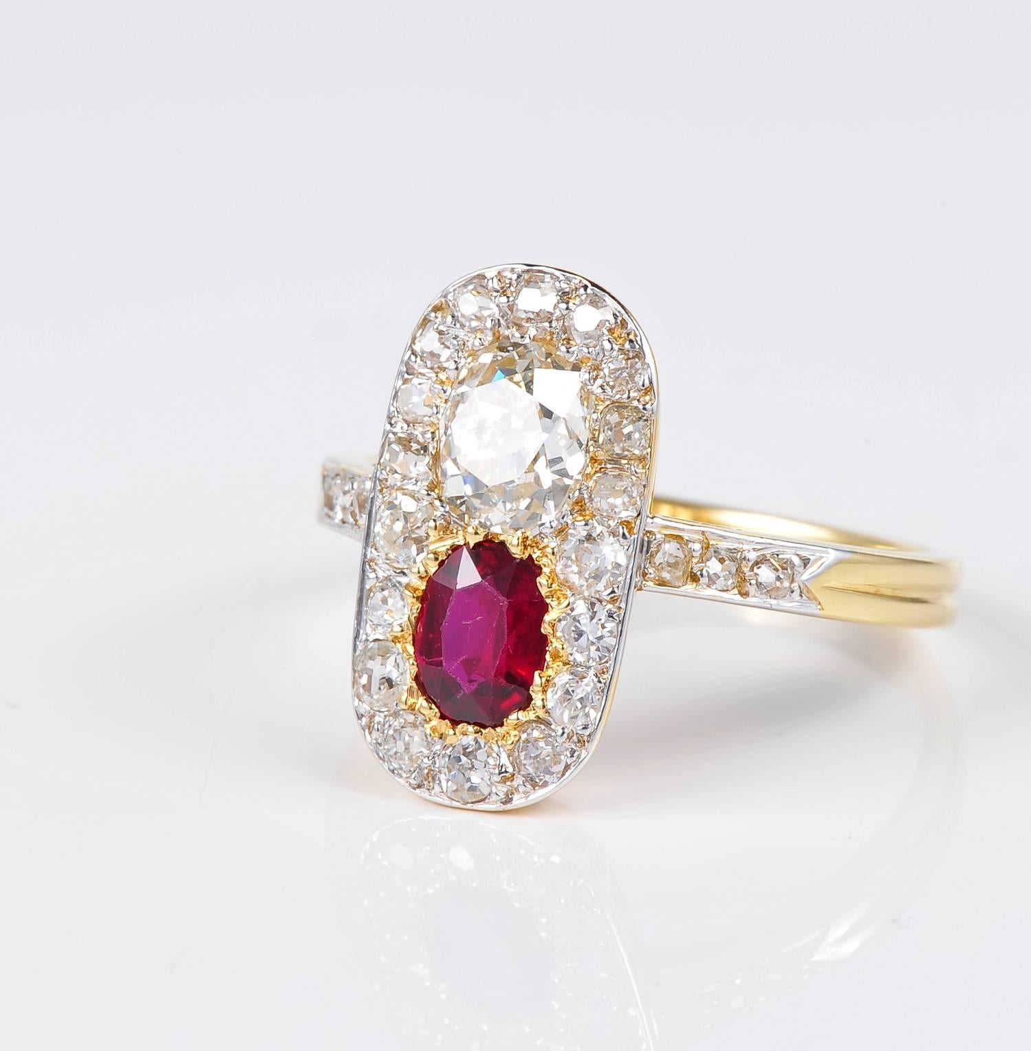 Women's or Men's Edwardian Burma No Heat Ruby 2.10 Carat Diamond Ring For Sale