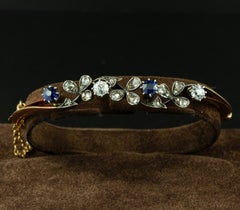 Exquisite Art Nouveau Sapphire Diamond Rare 18 Karat Bangle
