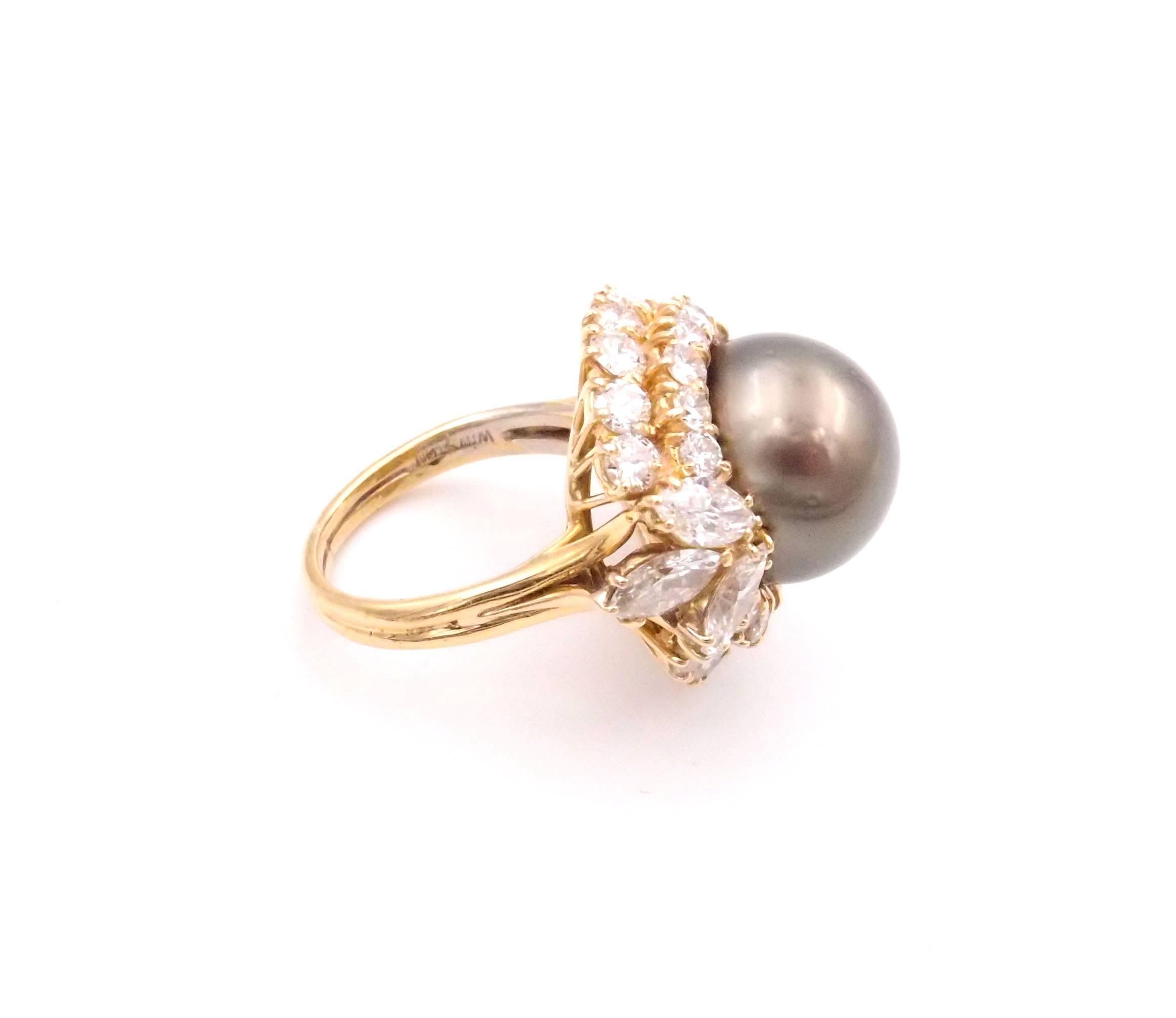 Women's Harry Winston Tahitian Pearl and Diamond Ring For Sale