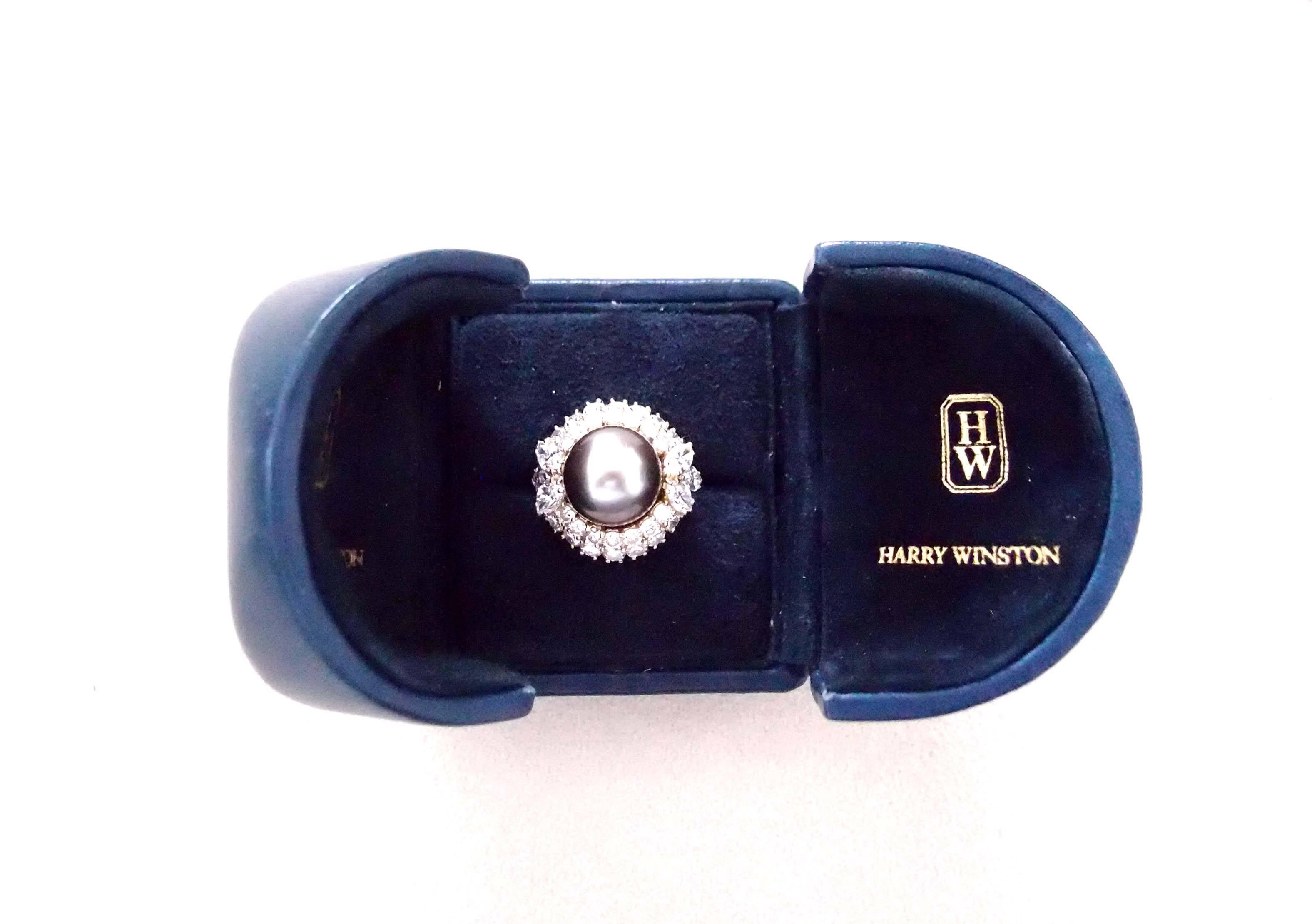 Harry Winston Tahitian Pearl and Diamond Ring For Sale 4