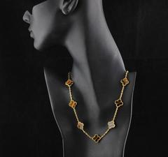 Van Cleef & Arpels Ten Motif Tiger Eye White Gold Alhambra Necklace