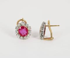 Beautiful Burmese Pink Sapphire Diamond White and Yellow Gold Earrings