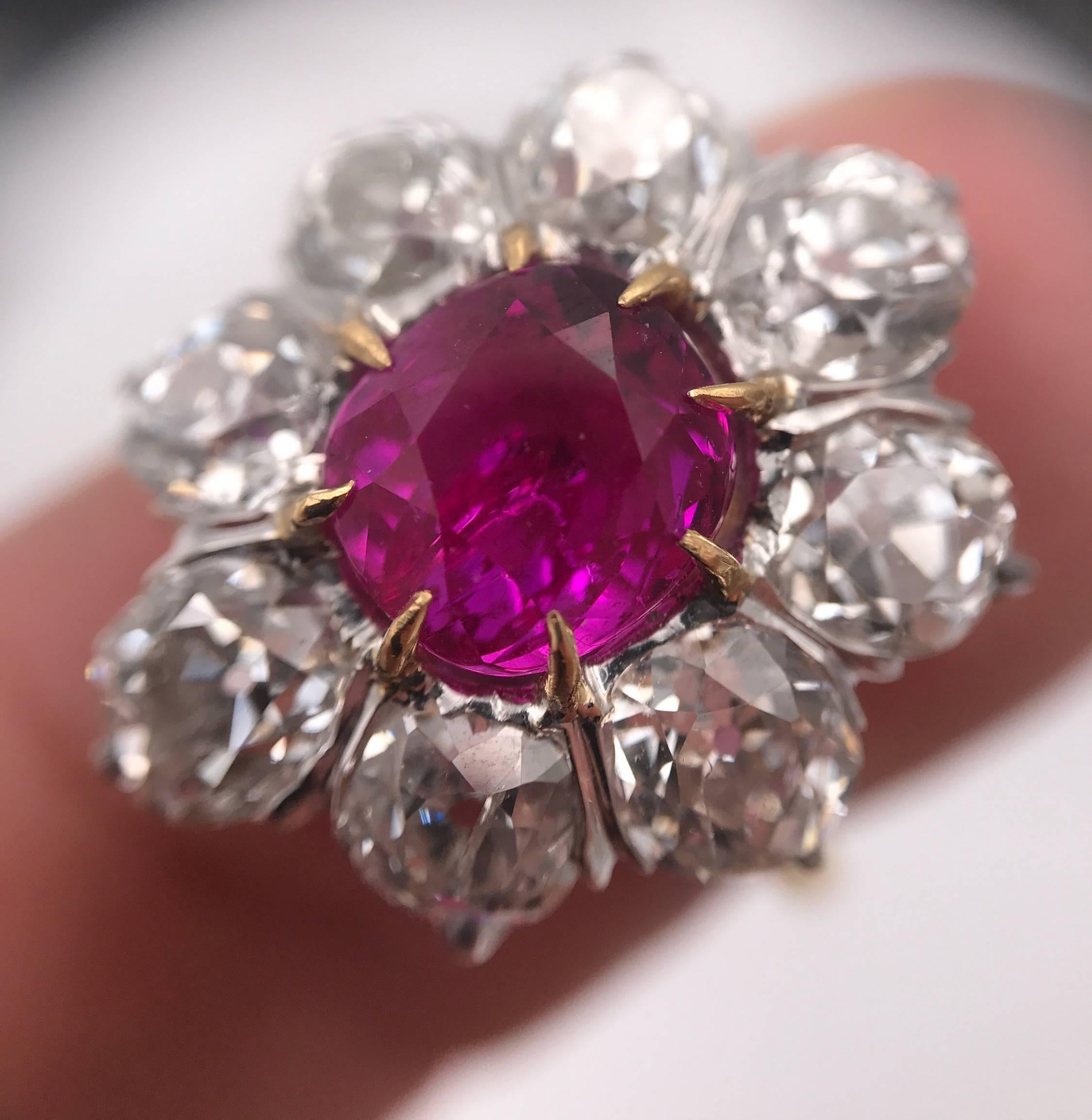 Vintage French Burmese Old-Mine Ruby and Diamond Ring For Sale 1