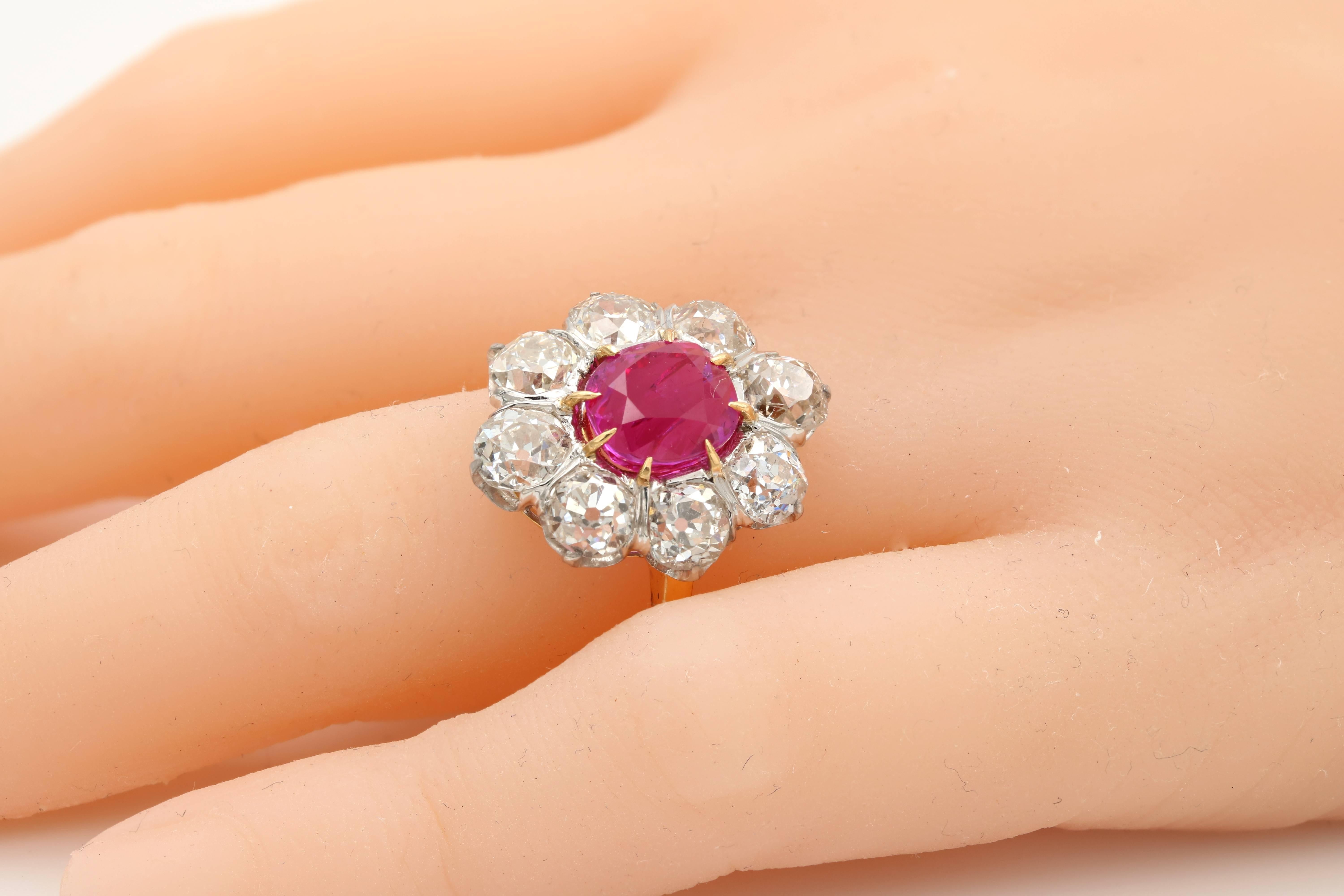 Vintage French Burmese Old-Mine Ruby and Diamond Ring In Excellent Condition For Sale In Beverly Hills, CA
