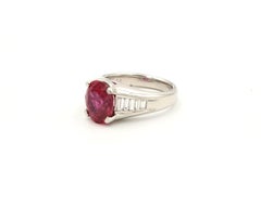 Platinum Red Oval Ruby and Diamond Ring