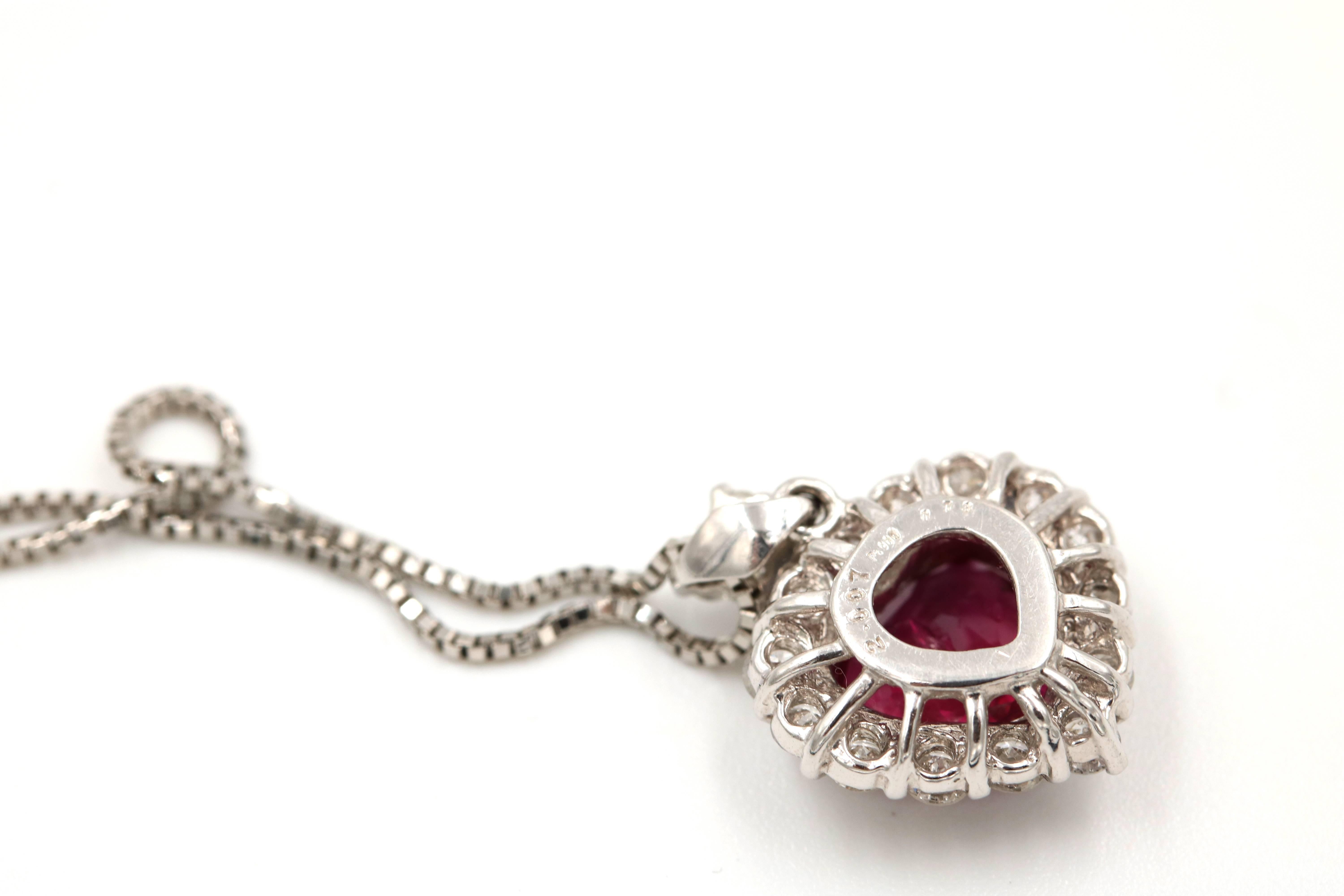 Unheated Mozambique Ruby Heart Diamond Pendant In Excellent Condition For Sale In Beverly Hills, CA