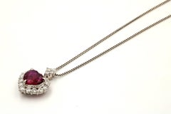 Unheated Mozambique Ruby Heart Diamond Pendant