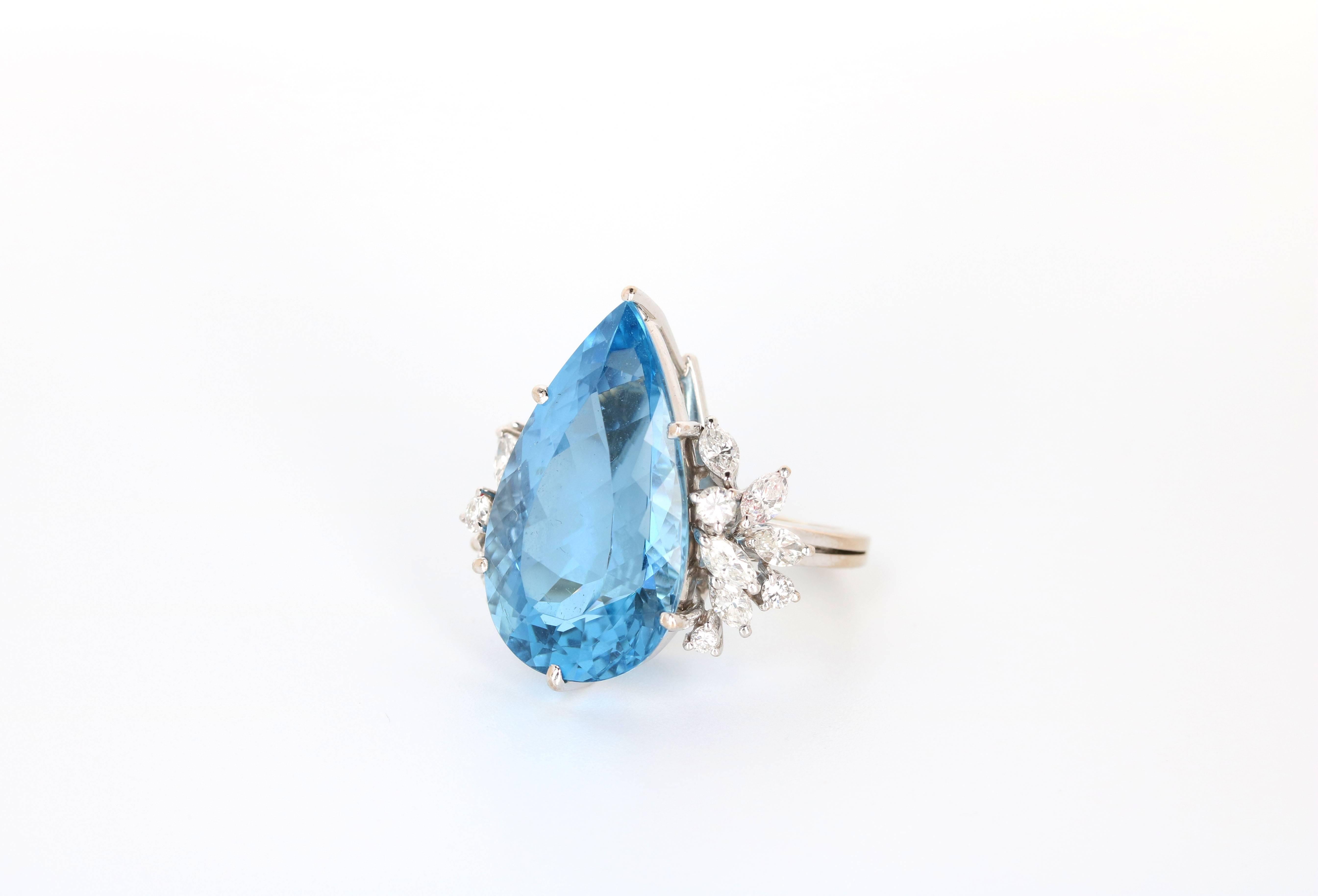 Marquise Cut Santa Maria Aquamarine Diamond Ring For Sale