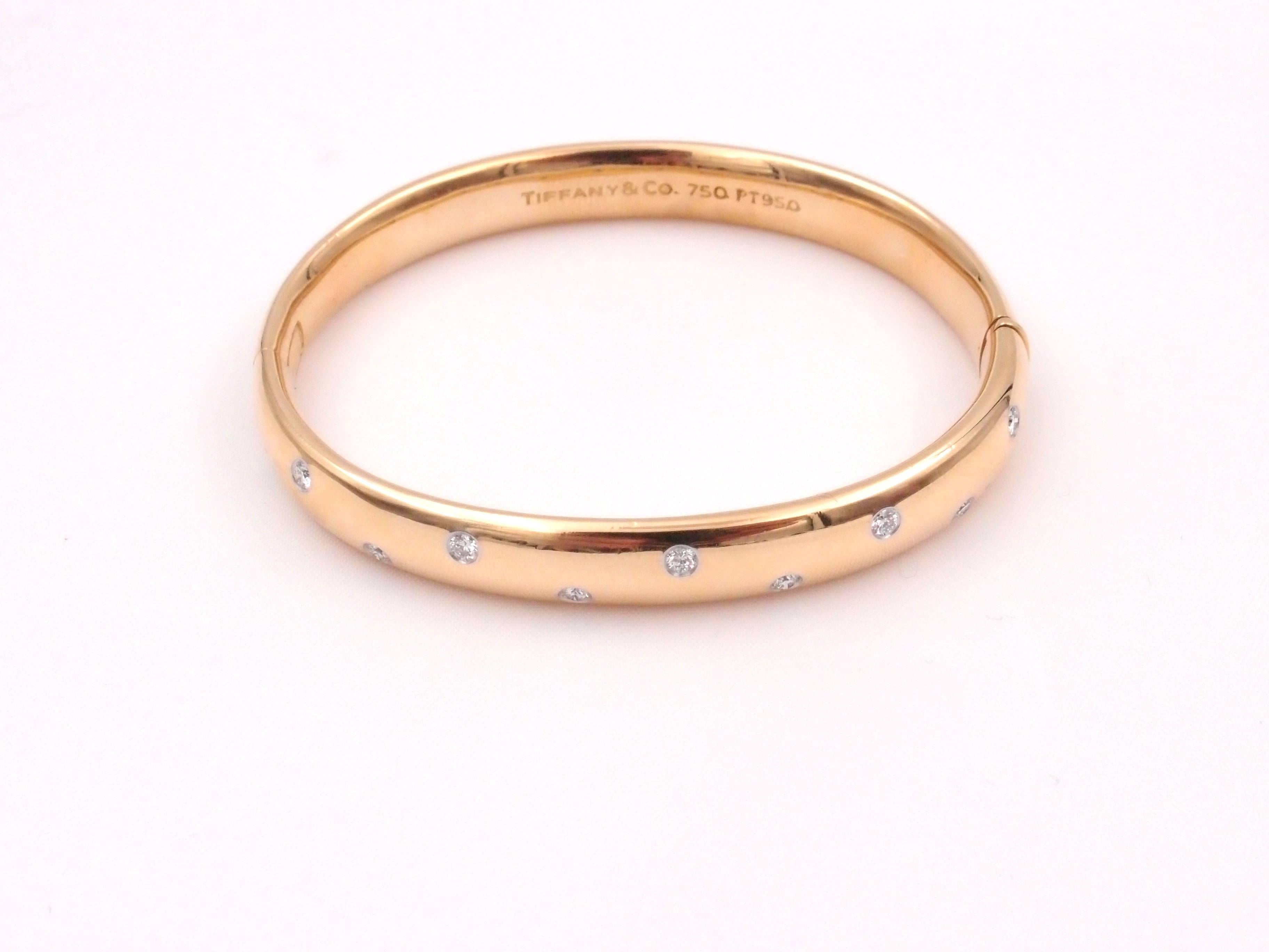 Tiffany & Co. Etoile Diamond Gold Platinum Bangle Bracelet In Excellent Condition In Beverly Hills, CA
