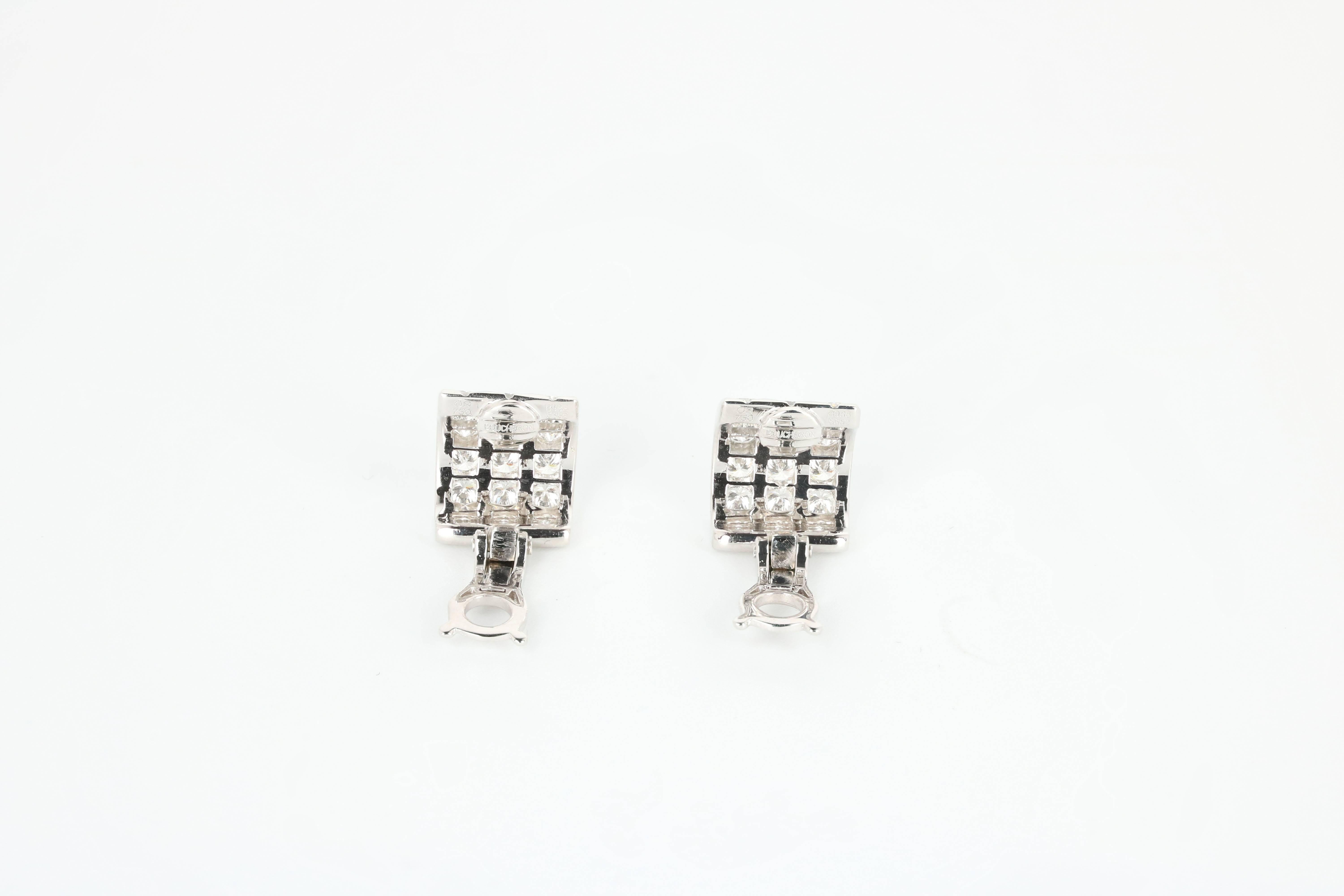 Boucheron "Ligne" Ear Clips with Diamonds in 18K White Gold
Approximately 3 carat total weight