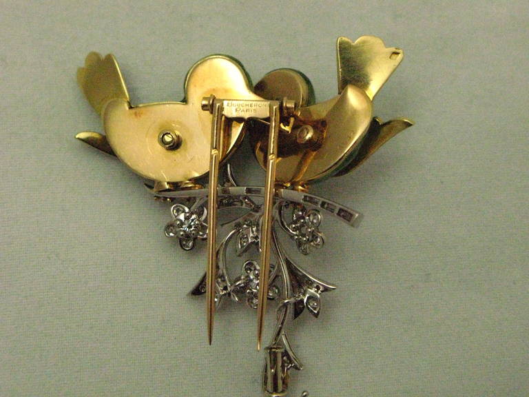 Boucheron Enamel Diamond Gold Bird Brooch For Sale 1